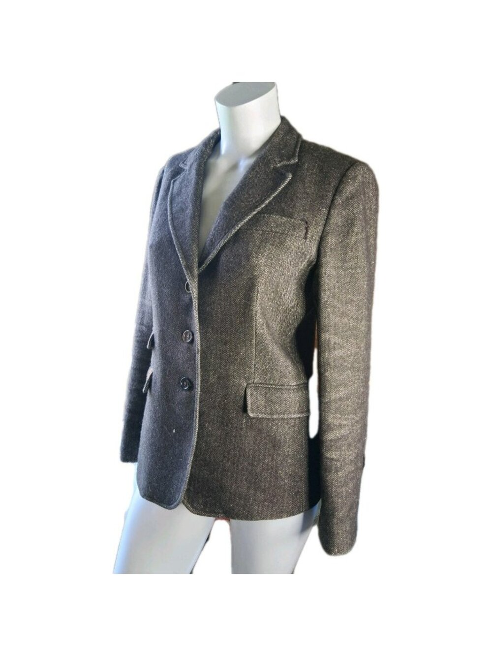 Banana Republic Travel Safari Blazer Herringbone Elbow Patch Wool Linen Brown 8
